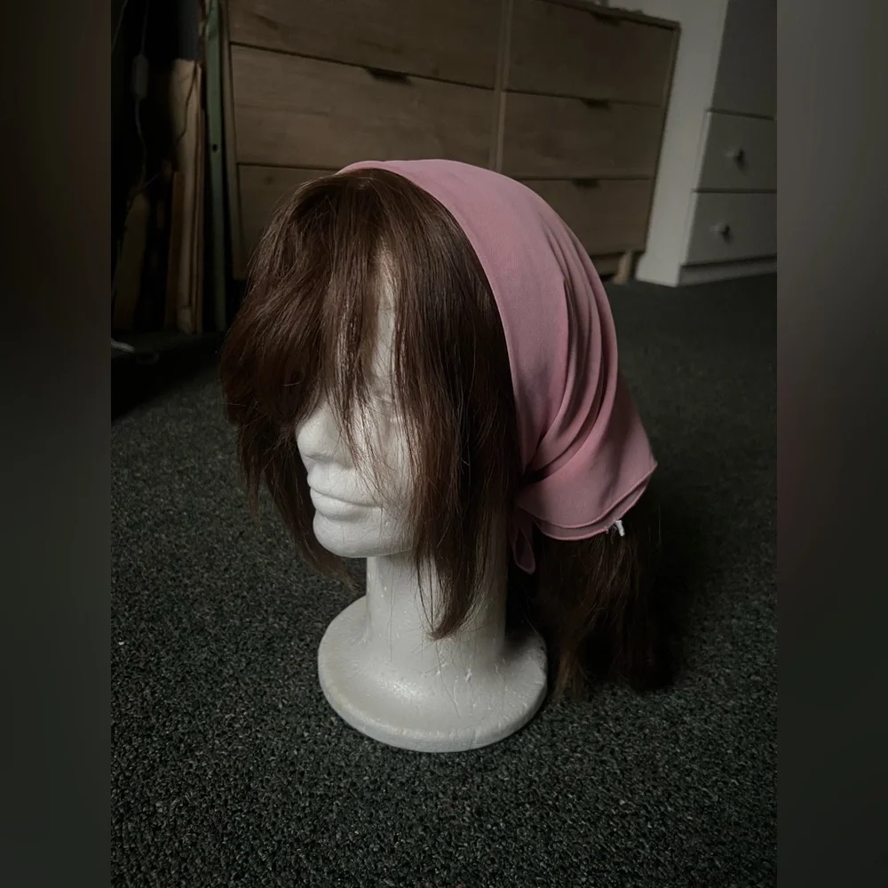 Vintage Chiffon Pastel Pink Handkerchief Headband Modest Head Covering Accessory
